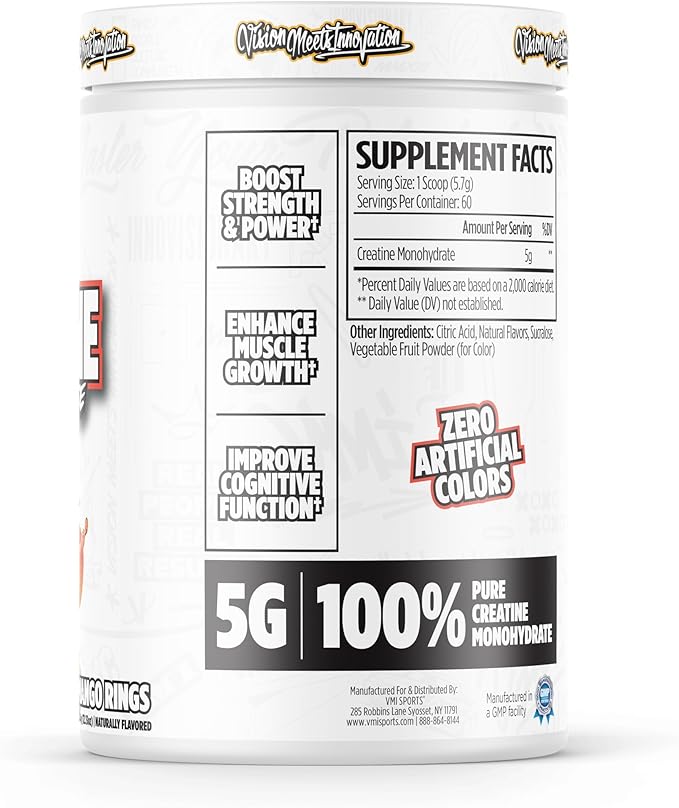 VMI Sports Creatine Monohydrate Powder Muscle Mass – Strength – Size – Power | 5 Grams per Serving (60 Servings Peach Mango Rings)