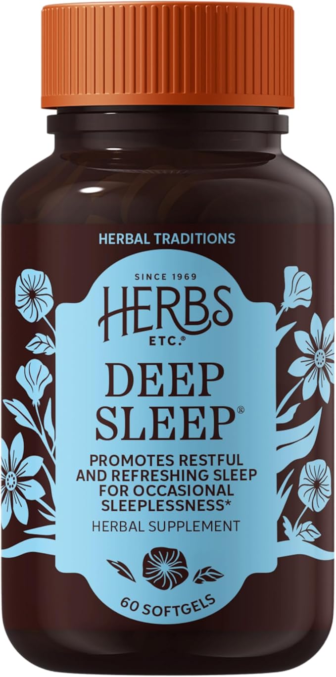Herbs Etc. Deep Sleep Softgels - Herbal Sleep Support Supplement - Rest &amp Calming Support with Passionflower Chamomile &amp Lemon Balm - 60 Softgels (60 Servings)
