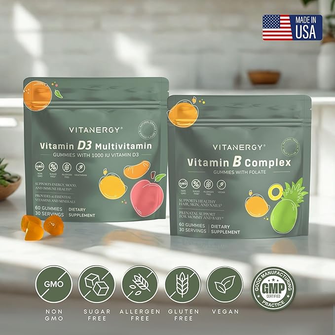 Women’s B Complex + Multivitamin with D3 + K2 Gummies Sugar Free Made in USA