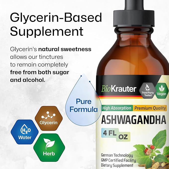 BIO KRAUTER Ashwagandha Tincture 4 Fl. Oz. &amp Ginkgo Biloba Tincture 4 Fl. Oz.