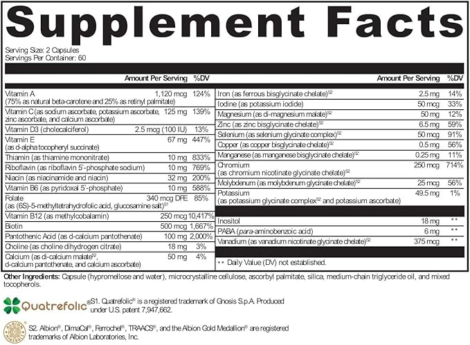 Complete Multivitamin Dietary Supplement - for Wellness Support 120 Veg Capsules