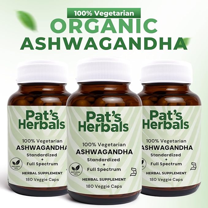 Pat's Herbals Ashwagandha Capsules | 180 Count | 600mg Pure Ashwagandha Root | Vegan &amp Non-GMO | USA Grown