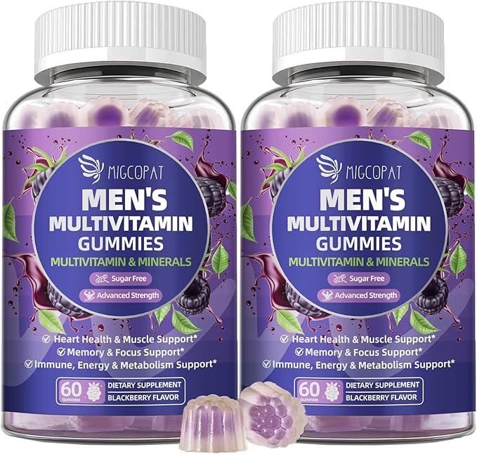 2-Pack Multivitamin for Men Mens Multivitamins Gummies w/Omega-3 Probiotics Inositol Folate Male Support Blend Vitamins A C D E B - Support Heart Brain Muscle Energy Sugar-Free Gummy