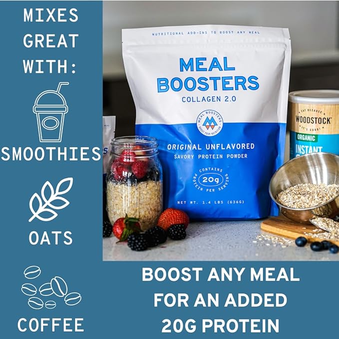 Meal Boosters Savory Protein Powder Supplement | 15–20g Complete Protein Meal Enhancer for Cooking &amp Prep | Collagen Peptides for Gut Joint &amp Support | Keto Friendly Gluten Free (Unflavored)