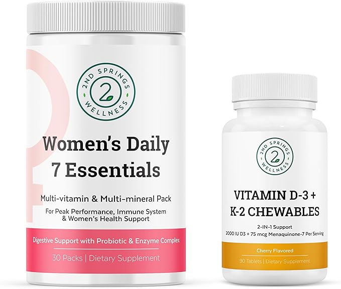 Women's Daily 7 Essentials &amp Vitamin D3 + K2 Chewables Bundle