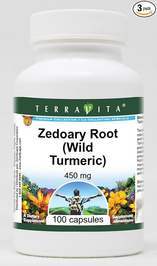Zedoary Root (Wild Turmeric) - 450 mg (100 Capsules ZIN: 512624) - 3 Pack