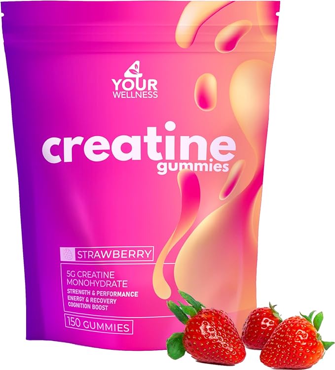 Creatine Monohydrate 5000mg Gummies - Vegan Strawberry Chewable Supplement for Women and Men Strength Endurance and Focus Support Travel-Friendly - 30 Day Supply 150 Count