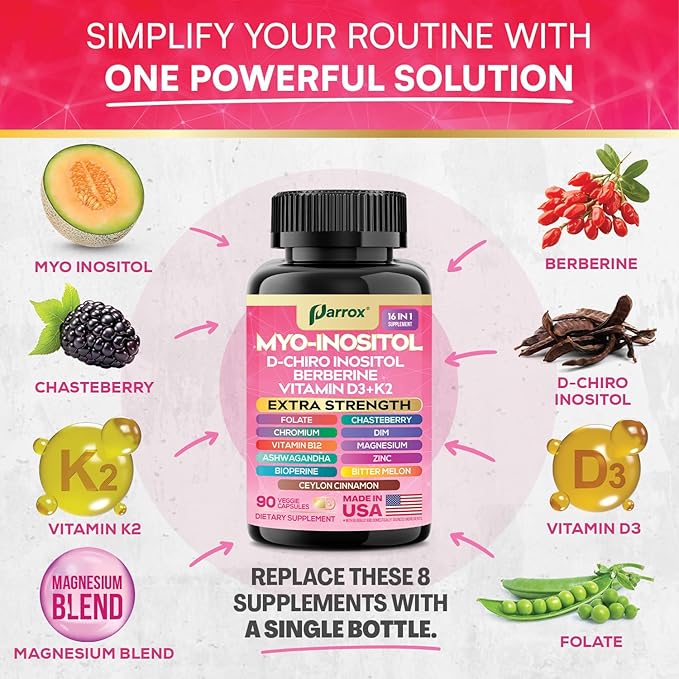 Myo-Inositol Supplement with D-Chiro Inositol DIM Berberine Vitamin D3 + K2 Methylated B12 Chromium Ceylon Cinnamon Zinc Ashwagandha Chasteberry Magnesium Bioperine Bitter Melon (2 Pack)