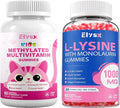 Kids Methylated Multivitamin &amp L-Lysine Chewable Gummies Immune &amp Brain Support Lip &amp Oral Health
