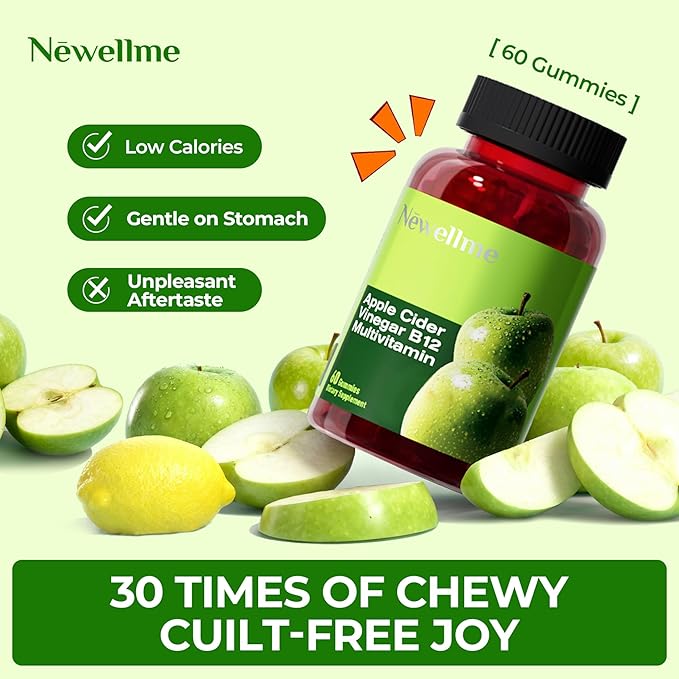 NEWELLME ACV Gummies with the Mother &amp B12 – Sugar-Free Great-Tasting Vegan Gummies for Digestion Metabolism &amp Daily Energy Support 180 Count