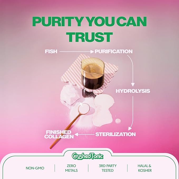 Crushed Tonic Marine Collagen Powder Korean Beauty Drink with Hydrolyzed Collagen Peptides for Skin Hair &amp Nails | Gluten-Free Halal &amp Kosher (Strawberry Milk 30 Servings (150 g) Pouch)
