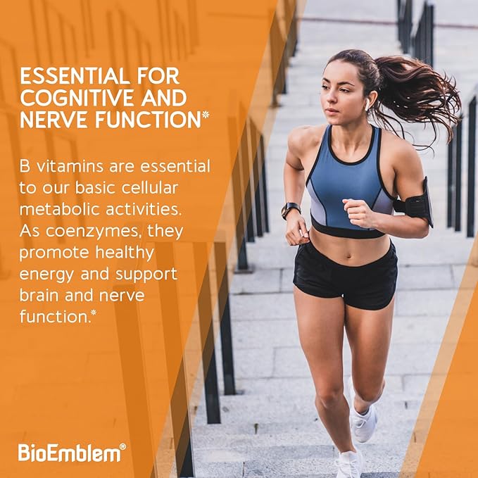 BioEmblem Vitamin B Complex | All 8 Essential Vitamins with Methyl Folate Methyl B12 Choline &amp Inositol | Non-GMO Vegan Gluten-Free | Energy Brain and Metabolism Support | 180 Capsules