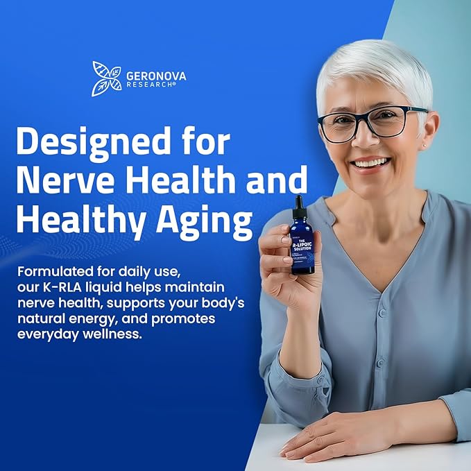 Geronova Research The R-Lipoic Solution 2 fl oz – Potassium-Stabilized R-Lipoic Acid Liquid for Healthy Aging Supports Nerve Health and Cellular Balance – Fast-Absorbing 3-Ingredient RLA Drops