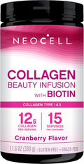 NeoCell Collagen Peptides Powder | 9.1 oz | Grass Fed Bovine | with Biotin and Hyaluronic Acid | Cranberry Cocktail Flavored | Beauty Infusion Drink Mix | Hair Skin &amp Nails