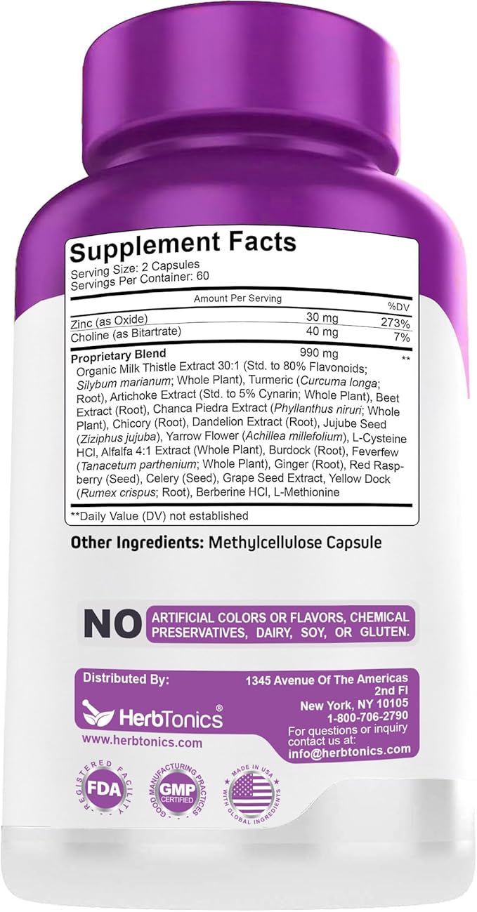 Herbtonics Liver Cleanse Detox &amp Repair Supplement with Milk Thistle &amp Artichoke 20-in-1 Liver Support Formula Energy &amp Overall Health | Dandelion Turmeric Berberine | 120 Vegan Capsule