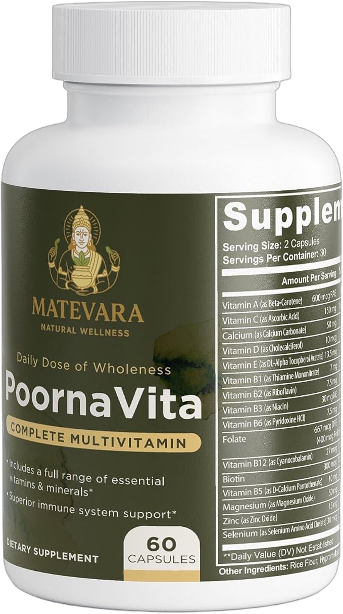 PoornaVita Complete Multivitamin for Men | Prostate &amp Immune Support | 60 Capsules