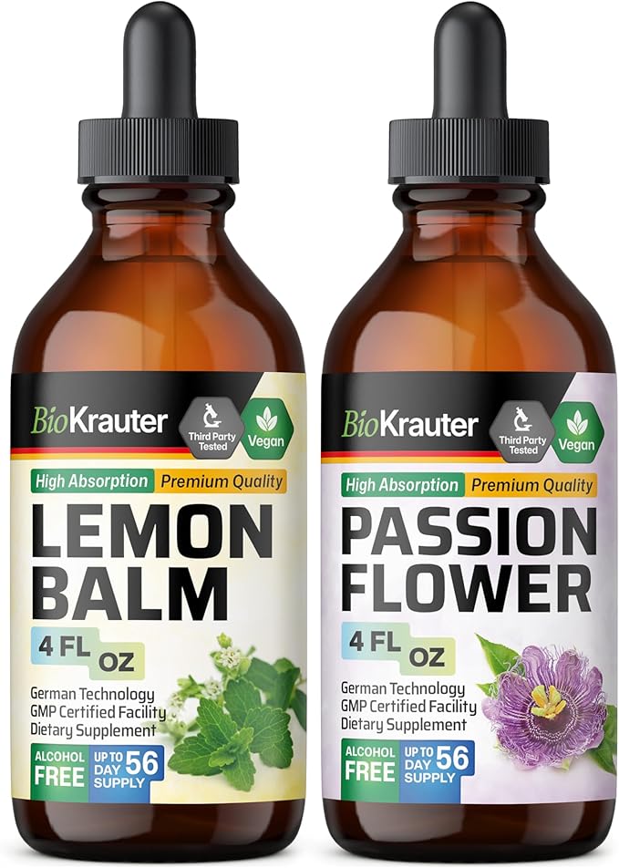 BIO KRAUTER Lemon Balm Tincture 4 Fl. Oz. &amp Passionflower Tincture 4 Fl. Oz.