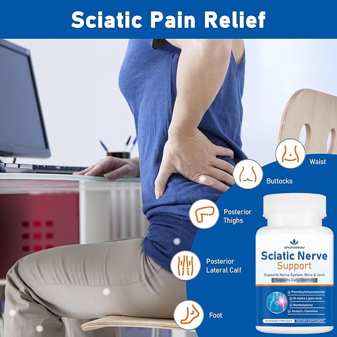 Sciatic Nerve Support Supplement Advanced Sciatic Nerve Support Formula with Pea Alpha Lipoic Acid Benfotiamine 60 Capsules