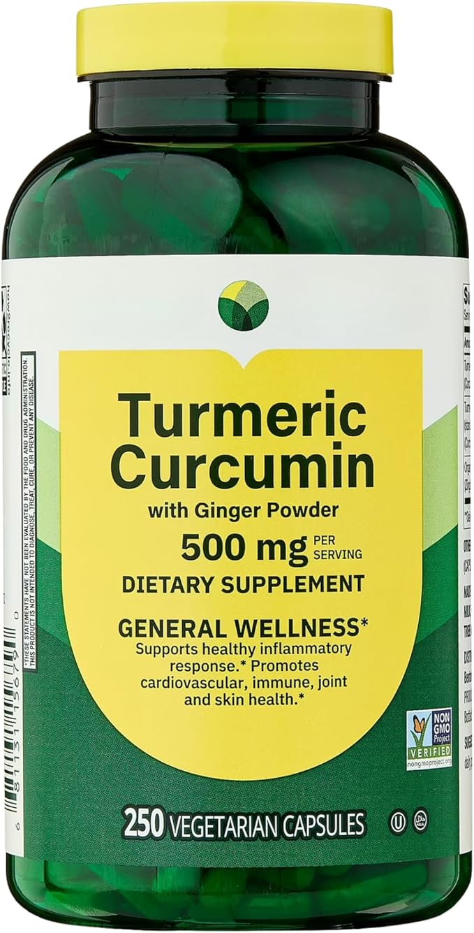 KP+ Turmeric Curcumin with Ginger Powder 500 mg | 250 Veg Capsules | Pack of 1