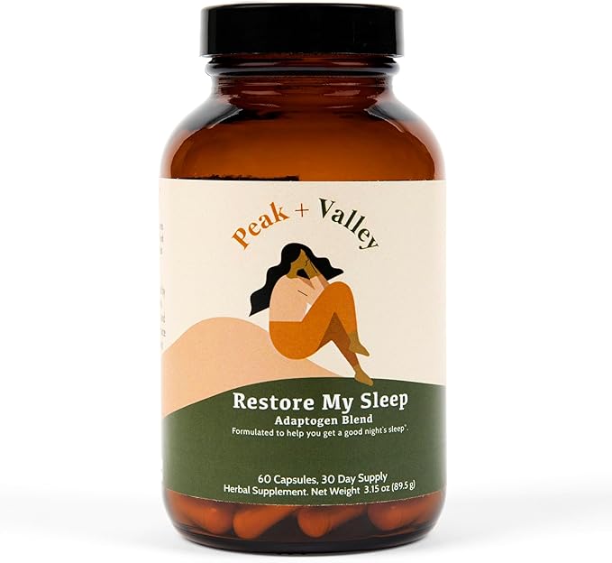 Peak + Valley Natural Sleep Aid for Adults - 60 Capsules for Deep Sleep - 3 mg Melatonin L Theanine Chamomile Ashwagandha - Natural Herbal Sleeping Pills - Extra Strength Calming Sleep Aid
