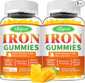 2 Pack Iron Gummies for Women &amp Men - Vegan Iron Supplement for Anemia &amp Iron Deficiency with Vitamin B12 Vitamin C Zinc Folate - Energy Boost Sugar-Free Mango Flavor 120 Count