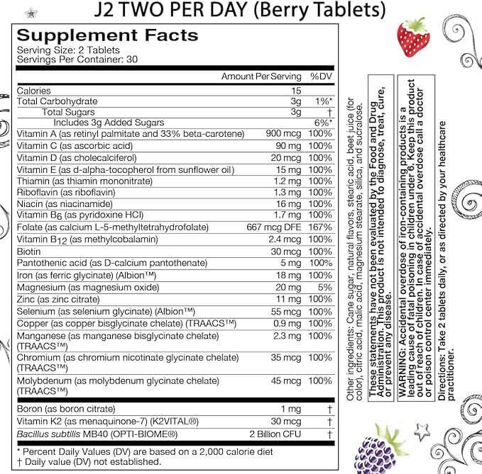 Bariatric Eating J2 Two per Day Multivitamin Chewable Berry Tablets (30-Day Supply)