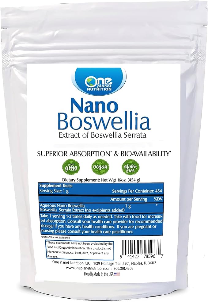 One Planet Nutrition Nano Boswellia Powder 16 oz (454 Servings) High Potency Boswellia serrata Resin Supports Cognitive Function for Brain Health Non-GMO Vegan Gluten-Free