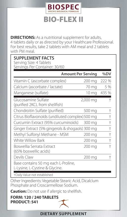 BIOSPEC NUTRITIONALS - Bio-Flex II- Joint Support Supplement with Chondroitin and Glucosamine (240 Count (Pack of 1))