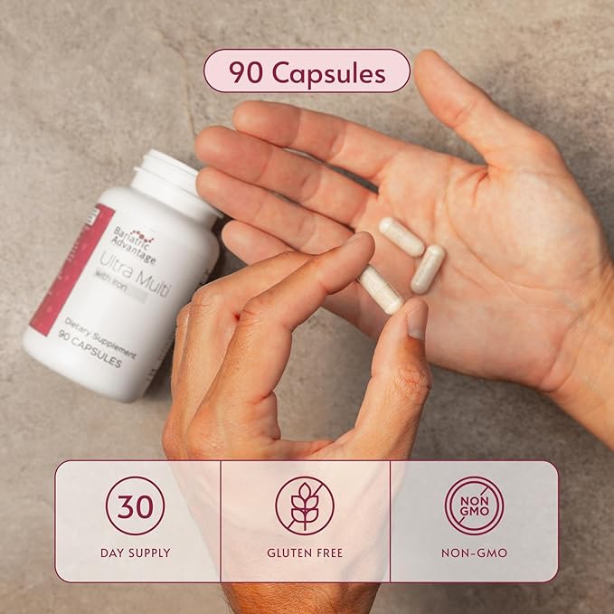 Bariatric Advantage Ultra Multivitamin with Iron - Ultra Multi with Iron - Capsule Format Multivitamin - Provides Full Complex of B Vitamins - with Vitamin C Chromium &amp More - 90 Capsules