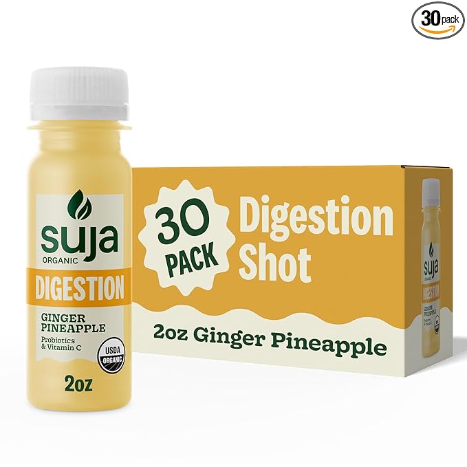 Suja Organic Digestion Shot (30 Pack) with Ginger and Apple Cider Vinegar | Immunity Boost &amp Digestive Support | Functional Shots | Cold-Pressed Juice with Live Probiotics | Plant-Based &amp Glut