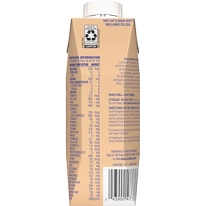 Nestle Compleat Peptide 1.0 Tube Feeding Formula Vegetable/Fruit Medley Flavor 250 mL Carton 6 Count