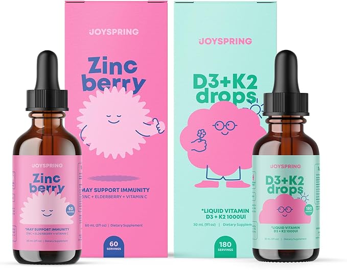 JoySpring Liquid Vitamin D3 with K2 - Immune Support and Zinc Supplements for Kids - Elderberry &amp Zinc Liquid