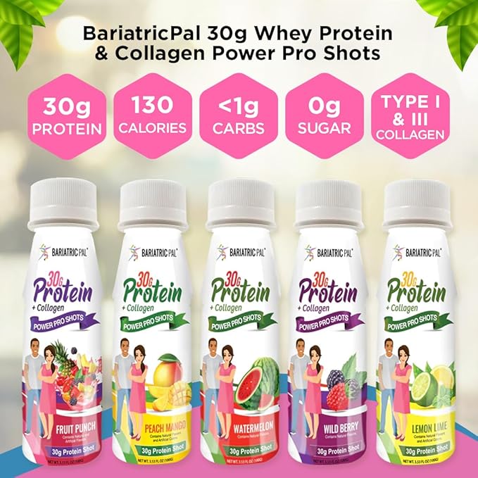 BariatricPal 30g Whey Protein &amp Collagen Power Pro Shots - Wild Berry (48 Bottles)