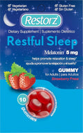 Restorz Restful Sleep Melatonin Gummies 5mg 5mg Melatonin Gummy Supplement to Support a Healthy Sleep Cycle Strawberry Flavor (2 Month Supply of 120 Gummies - 12 Packs 10 per Pouch)