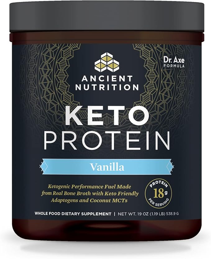 Ancient Nutrition Keto Protein Powder KetoPROTEIN with Fats from Bone Broth and MCT Oil Vanilla 18g Protein 11g Fat Per Serving Gluten Free 17 Servings