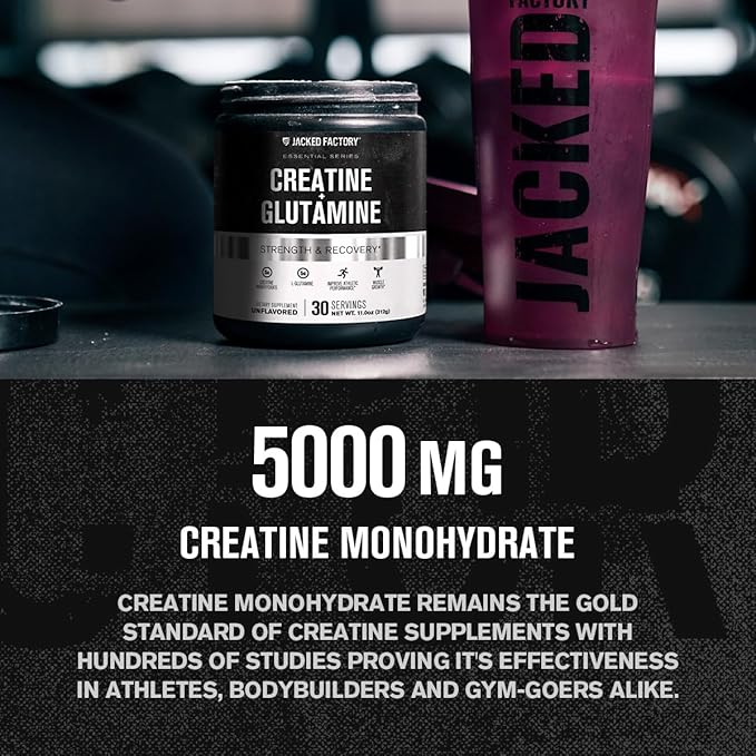 Jacked Factory Creatine + Glutamine - Creatine Supplement with L-Glutamine for Muscle Recovery Muscle Growth Increased Strength (30 Servings Unflavored &amp 30 Servings Blue Raspberry)