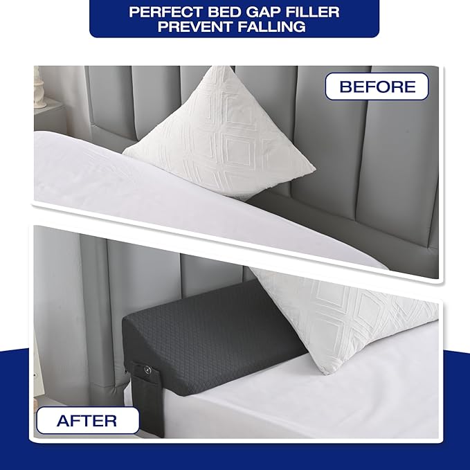 King Size Bed Wedge Pillow for Bed Gap Filler/Headboard Gap White Long Triangle Edge Corner Pillows with PocketsDense FoamPrevents King Pillow/Small Stuff Drops Home Decor Beds Accessories