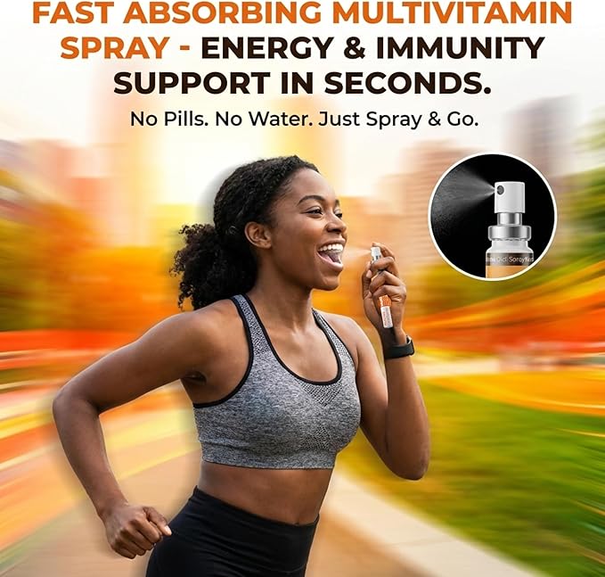 Multivitamin Oral Spray Vitamins C D3 E &amp B Complex with Folate and Biotin Liquid Dietary Supplement Vegan Gluten Free Non-GMO Natural Flavor 14.4 ml