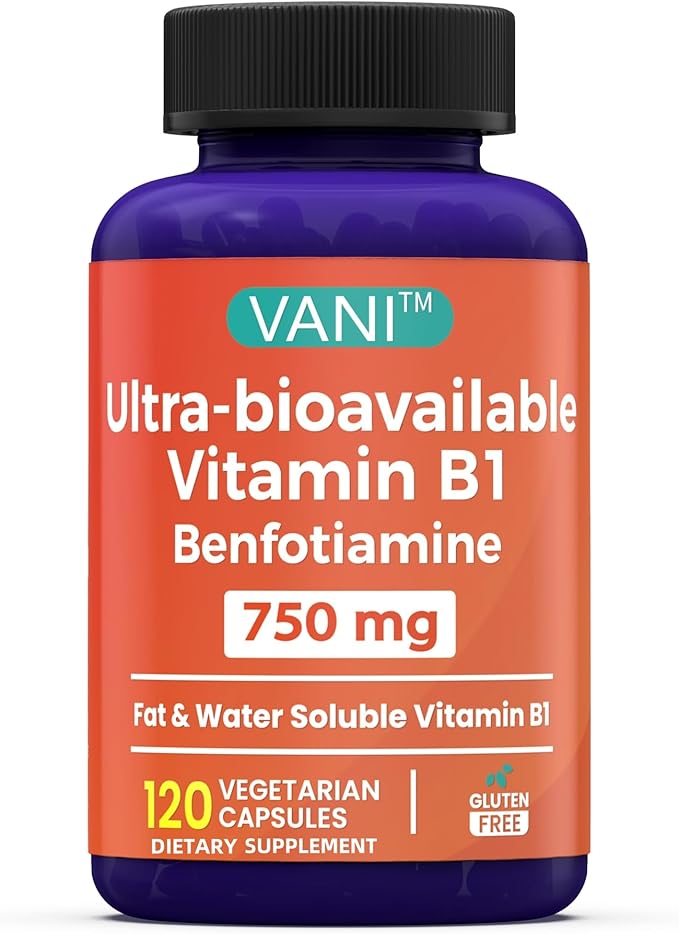 Mega Benfotiamine 750mg with Vitamin B-1 Highly Bioavailable Benfotiamine B1 Supplement Derivative to Support Overall Health* Gluten-Free 120 Capsules (1)
