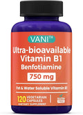 Mega Benfotiamine 750mg with Vitamin B-1 Highly Bioavailable Benfotiamine B1 Supplement Derivative to Support Overall Health* Gluten-Free 120 Capsules (1)