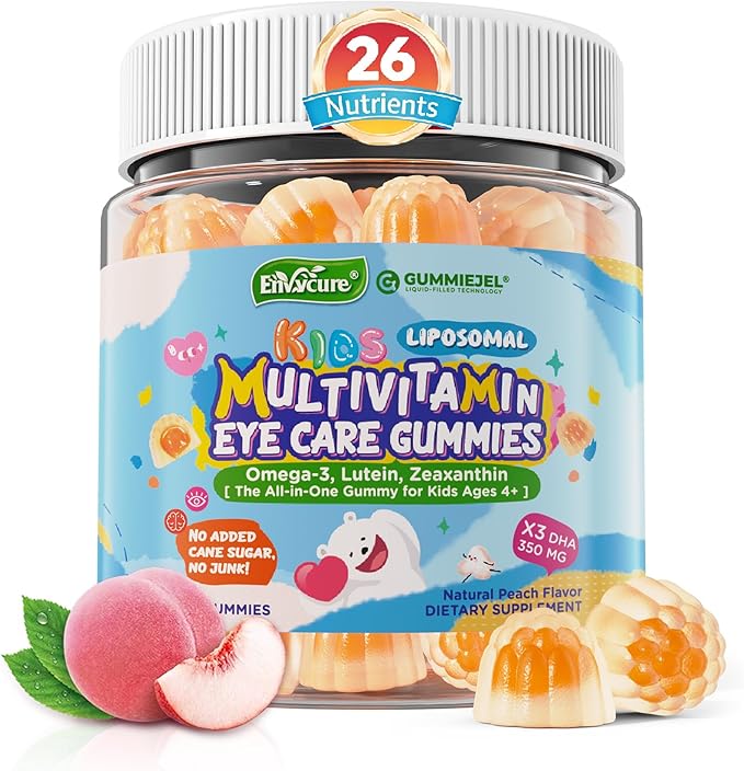 Kids Multivitamin Gummies with Iron 450mg Algae Omega-3 Methylated B12 Folate Fiber 2g Probiotics Magnesium A C D K Zinc Children Vitamins for Growth Brain Eye Gut Immune Sugar Free