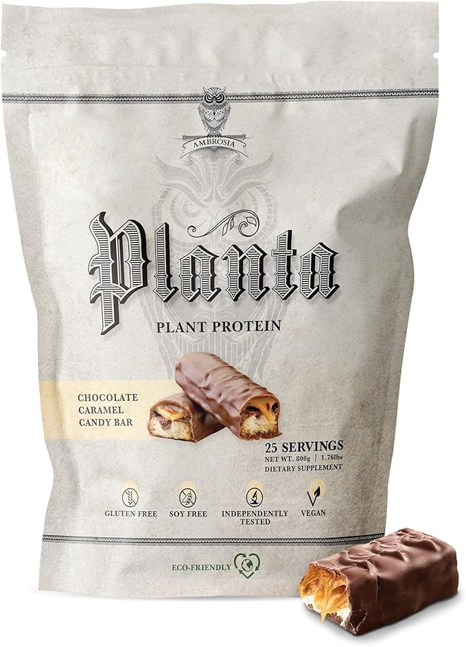 Ambrosia Planta - Plant-Based Protein Powder 20g | Dairy Free Vegan Protein Powder with BCAA Amino Acids | Keto-Friendly No Added Sugar | 25 Servings | Candy Bar