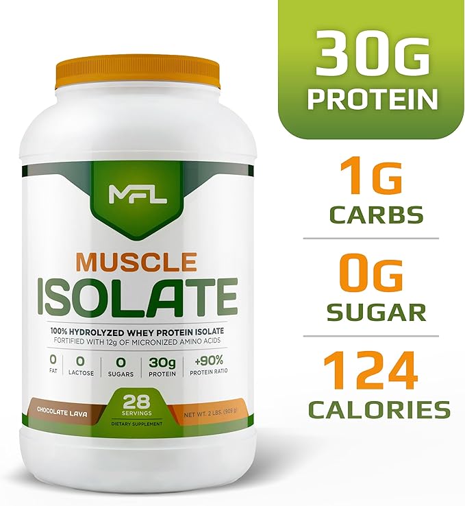 MFL 100% Isolate Protein l 30g of Protein l 12g Amino Acids l Keto Friendly l Low Carbs l 2 lbs. (Chocolate Lava)