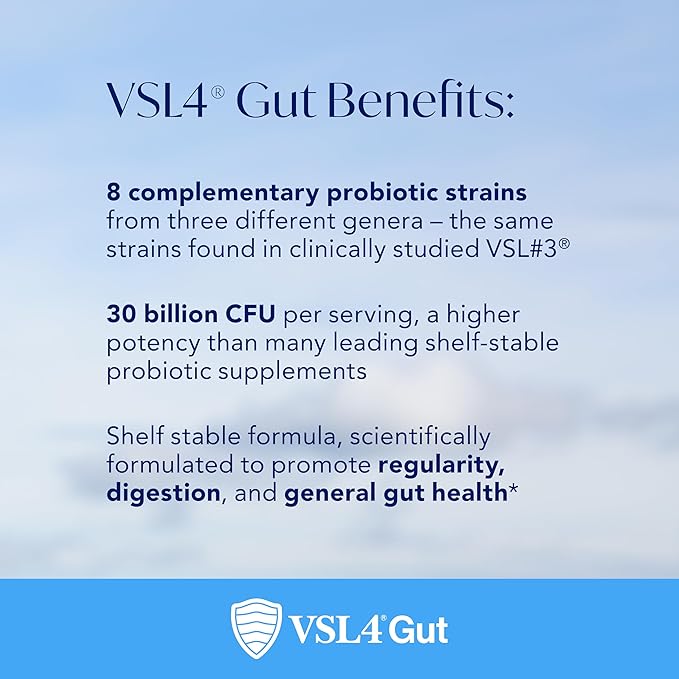 VSL4® Gut Daily Probiotics for Gut Health - 30B CFUs Multi-Strain Digestive Support for Women &amp Men Promotes Gut Balance &amp Regularity Potent Shelf-Stable Probiotic Supplement 30 Capsules