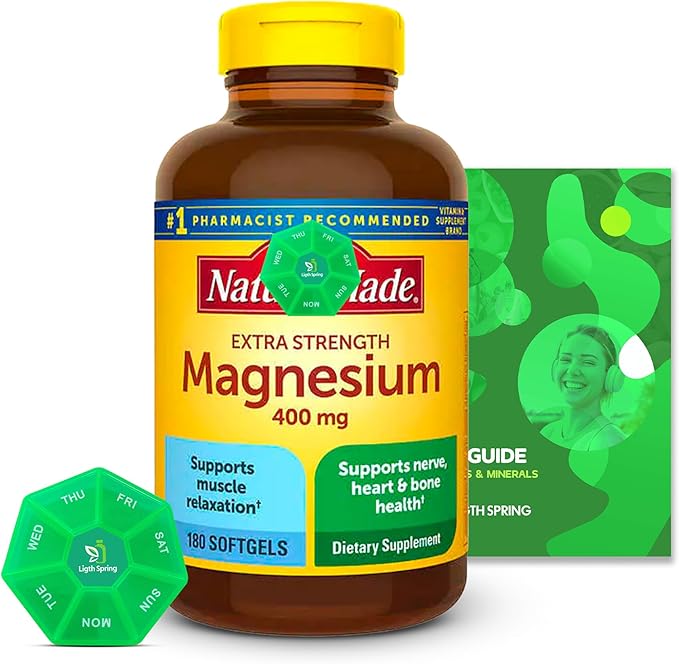 Magnesium 400mg 180 Count with Bundle Exclusive Vitamins &amp Minerals - A to Z - Better Ligth&ampSpring Guide + Weekly Pill Organizer (3 Items)