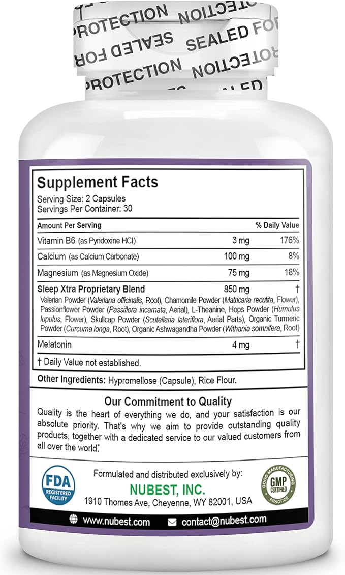 NuBest Sleep Xtra Supports Healthy Sleep for Adults - Vitamin B6 Melatonin Ashwagandha Chamomile Valerian &amp More - Non Habit-Forming (Pack 6)