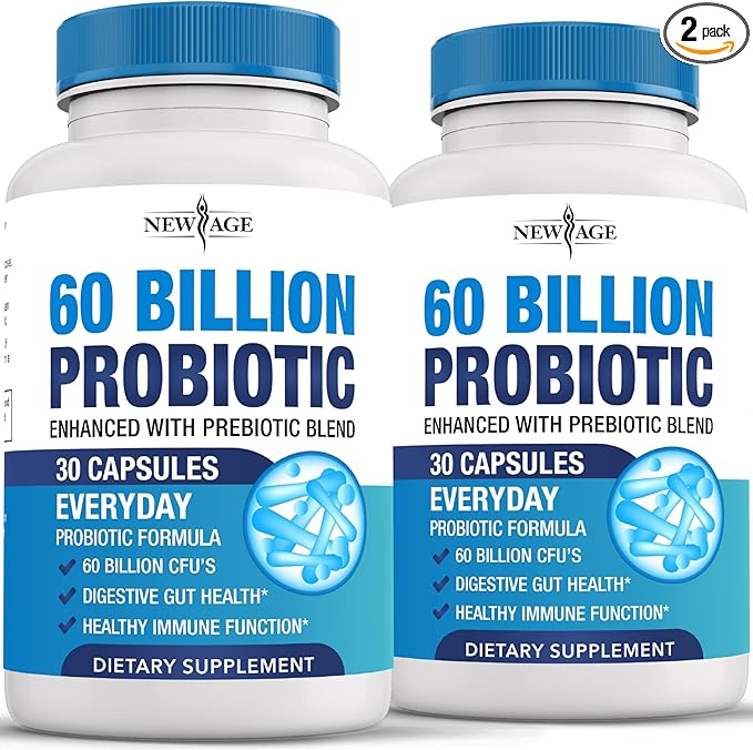 Probiotics 60 Billion CFU with Prebiotic Formula - Probiotics for Women and Men and Adults 100% Natural Digestive Enzymes Shelf Stable Probiotic Supplement Prebiotic