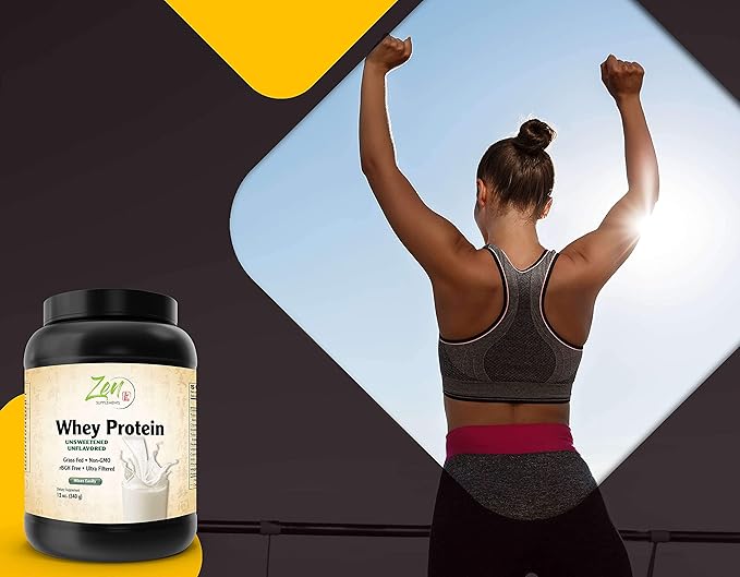 Zen Supplements - Organic Grass Fed Whey Protein 19g Per Serving Keto Friendly - Unflavored 12 Oz-Powder