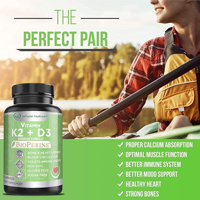 K2+D3 with Bioperine Plus Calcium Omega 3 Fish Oil are Most Effective Together to Support Heart &amp Bone Health Joints and Brain