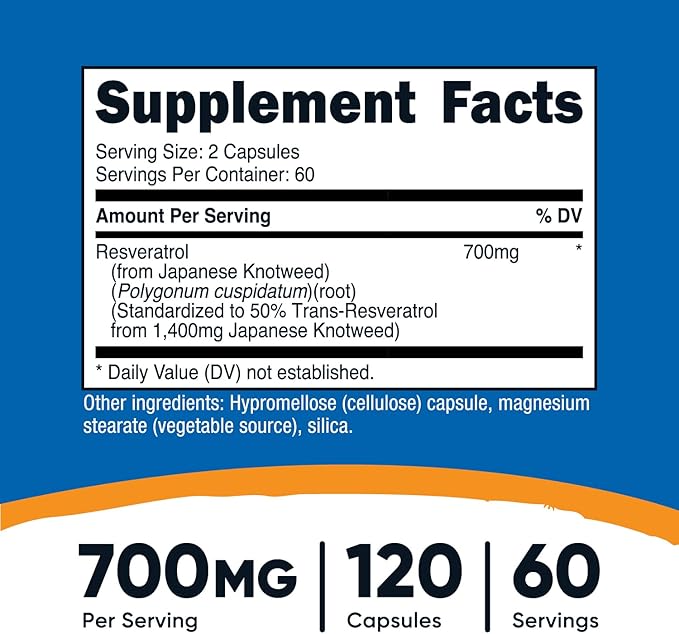 Nutricost Resveratrol 700mg 120 Vegetable Capsules - 50% Trans-Resveratrol (2 Bottles)